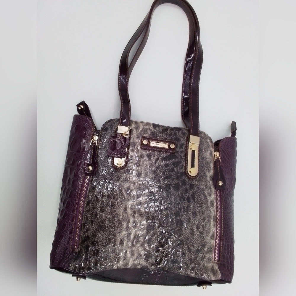 MC Marc Chantel PURPLE Croco Embossed Fur Print Shoulder Bag Purse